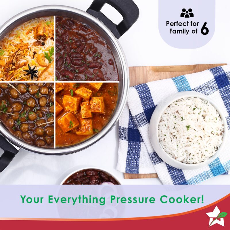 Easy Lock Stainless Steel 5L Outer Lid Pressure Cooker | Induction Compatible | Tri-Ply Bottom | 5 Year Warranty | Free Glass Lid | Silver - Image 5