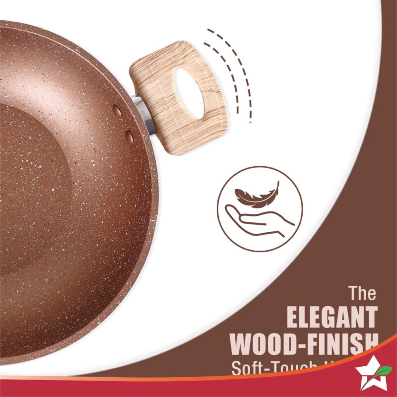 Duralife Die-cast 24 cm Kadhai with lid | 5 Layer Healthy Duramax Non-Stick Coating | Soft Touch Handles | Pure Grade Aluminium | PFOA Free | 2.5 litres | 2 Year Warranty | Copper - Image 4