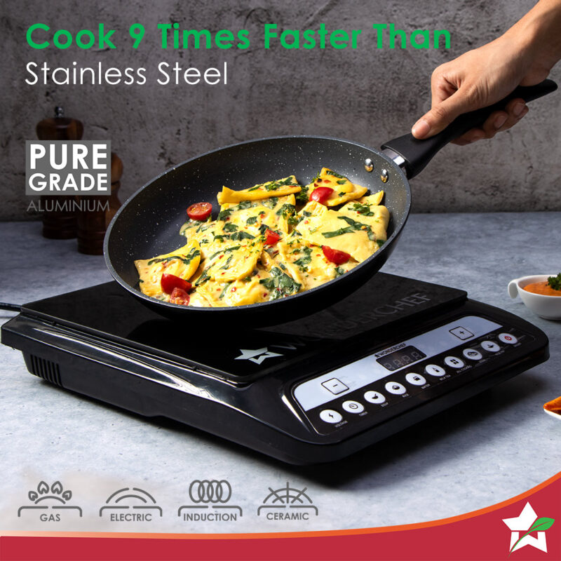 Duralite Die-Cast Non-Stick Pans 4 pcs Set | 24 cm Kadhai with Lid, 24 Cm Fry Pan, 28 cm Dosa Tawa | 1.2 L | Grey | 2 Years Warranty - Image 5