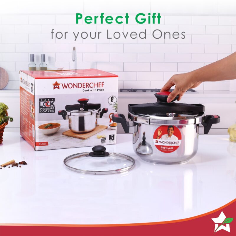 Easy Lock Stainless Steel 5L Outer Lid Pressure Cooker | Induction Compatible | Tri-Ply Bottom | 5 Year Warranty | Free Glass Lid | Silver - Image 8