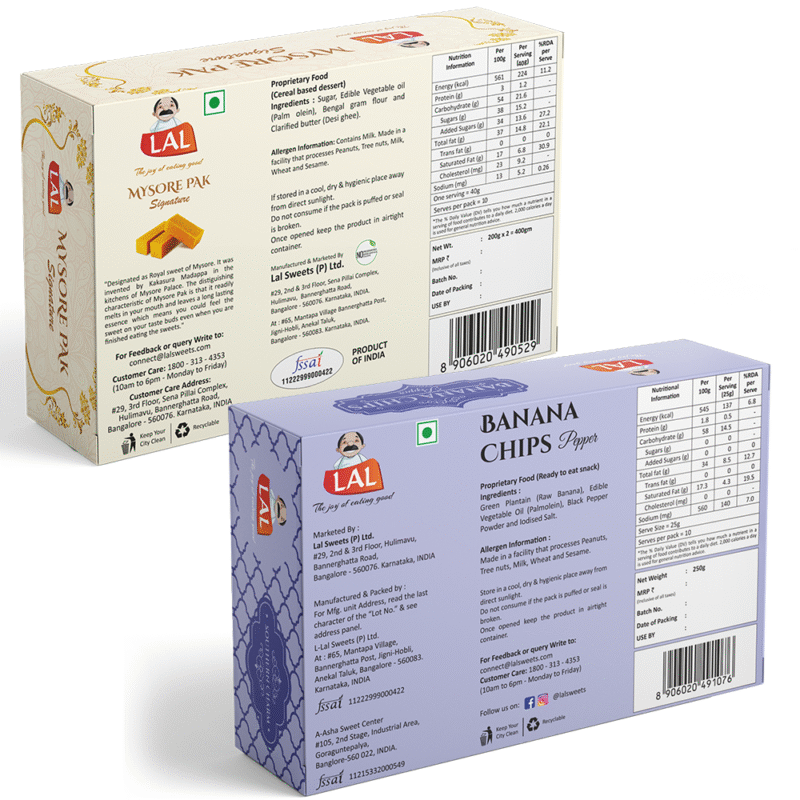 Mysore pak signature 400g and Banana chips pepper 250g