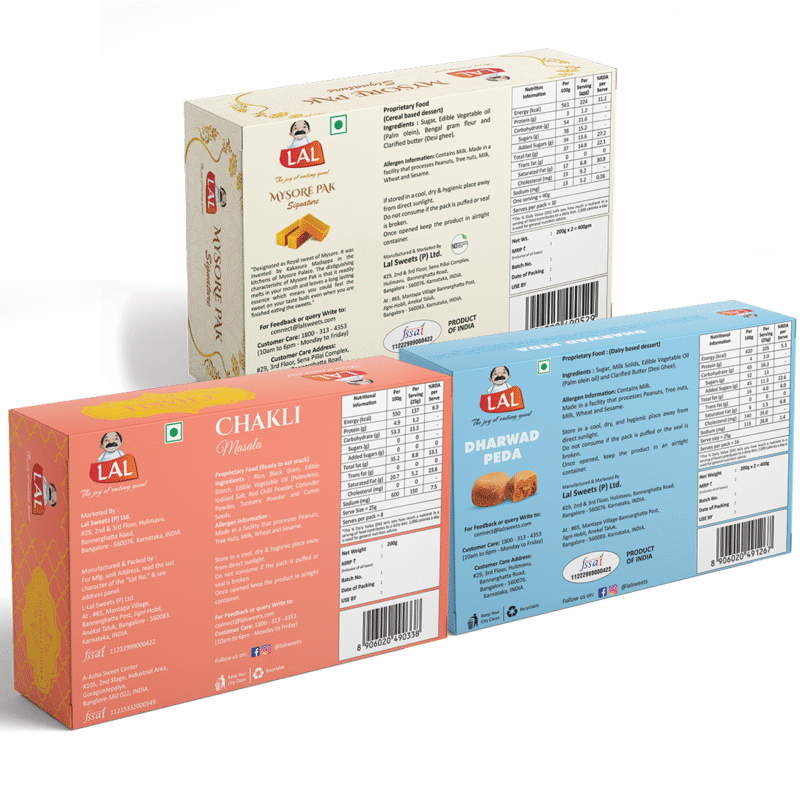 Mysore pak signature 400g, Chakli masala 400g and Dharwad peda 400g