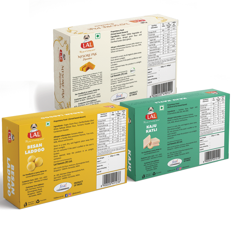 Mysore pak signature 400g, Besan laddoo 400g and Kaju katli 400g