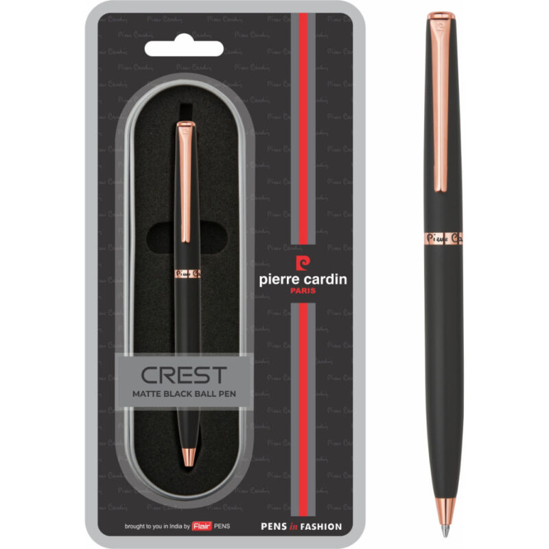Pierre Cardin Crest Matte Black Finish Exclusive Ball Pen  - Blue, Pack Of 1