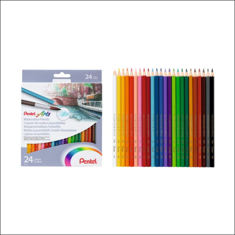 Pentel CB924 Soft Hexagonal Pre-SharPened Water Soluble Watercolor Pencils - Multicolour, Pack of 24