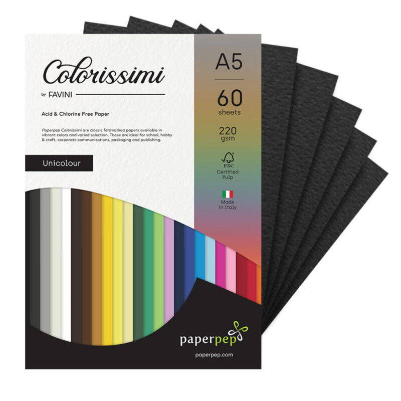 Paper Pep Colorissimi Card Stock 220Gsm A5 Nero (Black) Unicolor Pack Of 60 Sheets