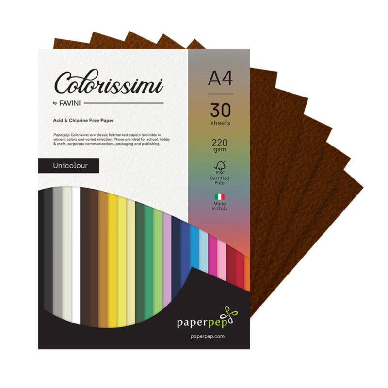 Paper Pep Colorissimi Card Stock 220Gsm A4 Cioccolato (Chocolate Brown) Unicolor Pack Of 30 Sheets