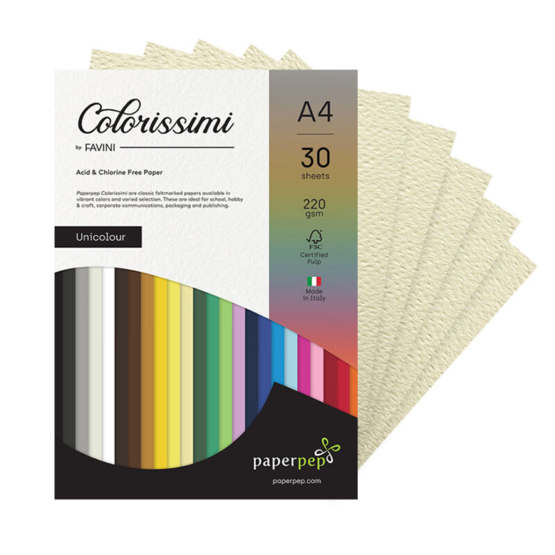 Paper Pep Colorissimi Card Stock 220Gsm A4 Avorio (Cream) Unicolor Pack Of 30 Sheets