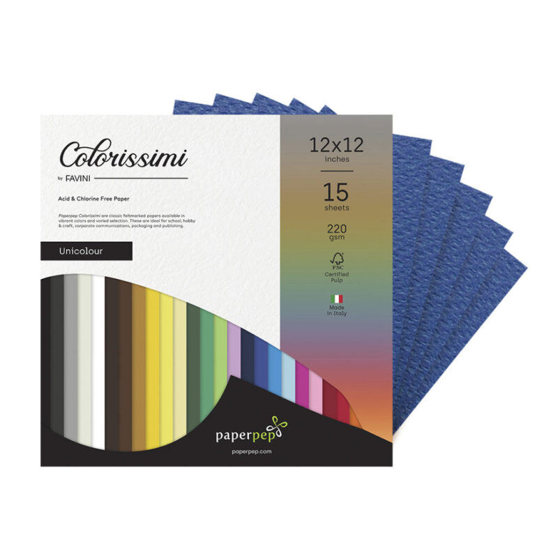 Paper Pep Colorissimi Card Stock 220Gsm 12"X12" Cobalto (Dark Blue) Unicolor Of 15 Sheets