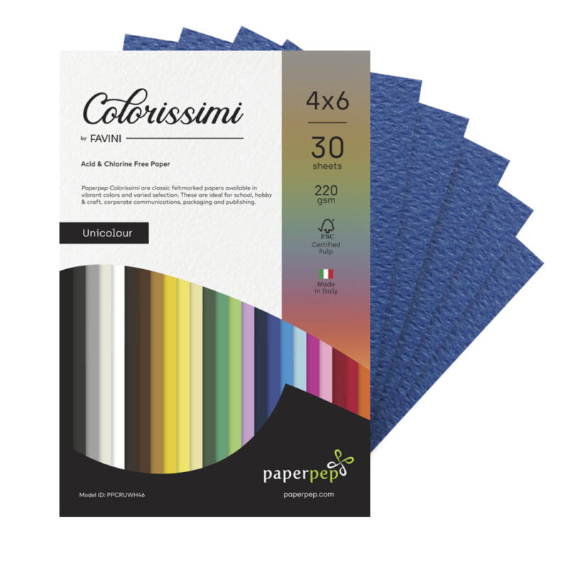 Paper Pep Colorissimi Card Stock 220Gsm 4"X6" Cobalto (Dark Blue) Unicolor Pack Of 30 Sheets