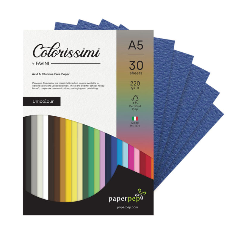 Paper Pep Colorissimi Card Stock 220Gsm A5 Cobalto (Dark Blue) Unicolor Of 30 Sheets