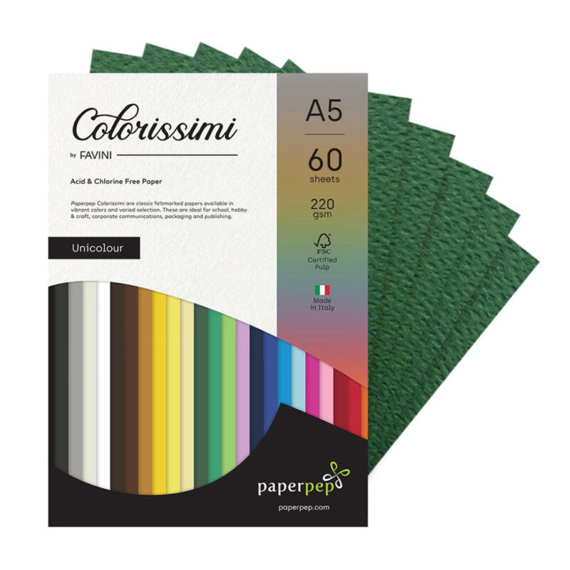 Paper Pep Colorissimi Card Stock 220Gsm A5 Pino (Dark Green) Unicolor Pack Of 60 Sheets