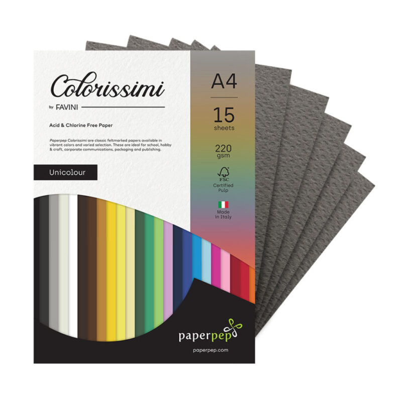 Paper Pep Colorissimi Card Stock 220Gsm A4 Piombo (Dark Grey) Unicolor Of 15 Sheets