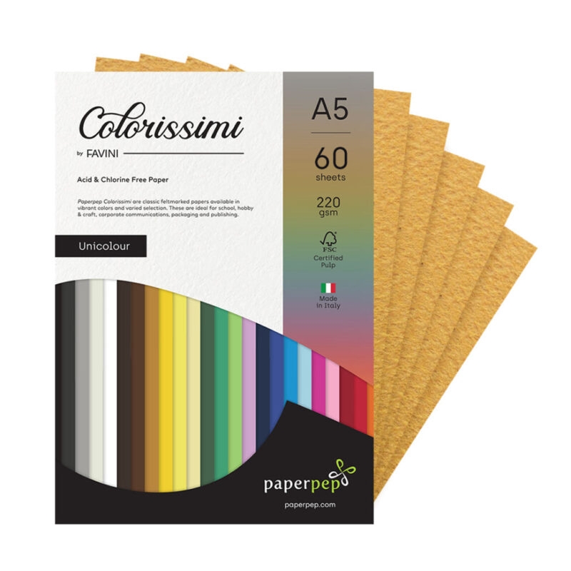 Paper Pep Colorissimi Card Stock 220Gsm A5 Tabacco (Mustard) Unicolor Pack Of 60 Sheets