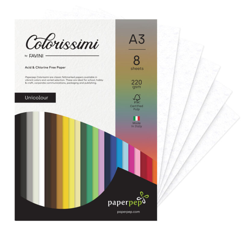 Paper Pep Colorissimi Card Stock 220Gsm A3 Bianco (White) Unicolor Of 8 Sheets