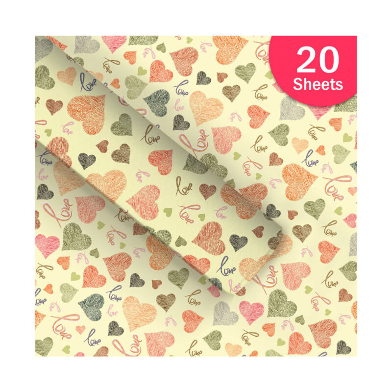 Paperpep Yellow Love Hearts Print Gift Wrapping Paper 19"X29" Pack Of 20 Sheets For Gift Packing Birthday, Anniversary, Diwali, Christmas, All Occasions And Events, Crafts, Return Gifts