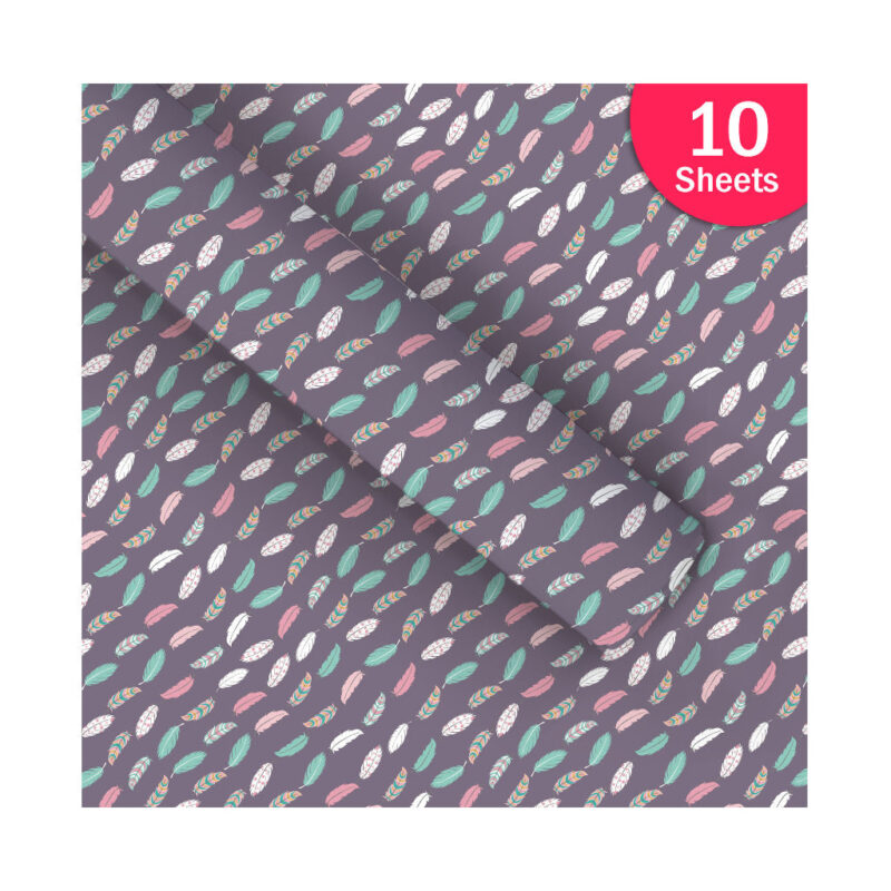 Paperpep Grey Multiple Feather Print Gift Wrapping Paper 19"X29" Pack Of 10 Sheets For Gift Packing Birthday, Anniversary, Diwali, Christmas, All Occasions & Events, Crafts, Return Gifts