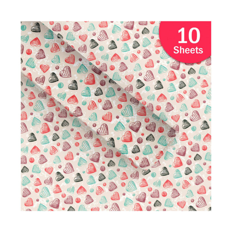 Paperpep Beige Multiple Hearts Print Gift Wrapping Paper 19"X29" Pack Of 10 Sheets For Gift Packing Birthday, Anniversary, Diwali, Christmas, All Occasions And Events, Crafts, Return Gifts