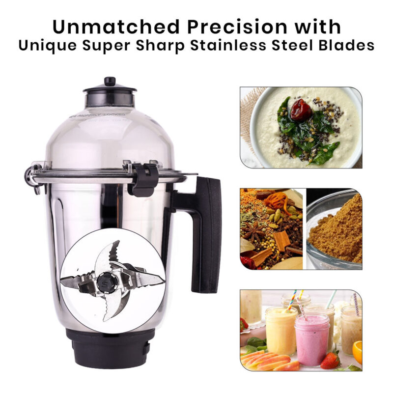 Wonderchef Renewed Regalia Mixer Grinder 750W, 230V~50Hz, 3 Stainless Steel Jars, Black, 1 Year Warranty - Image 5