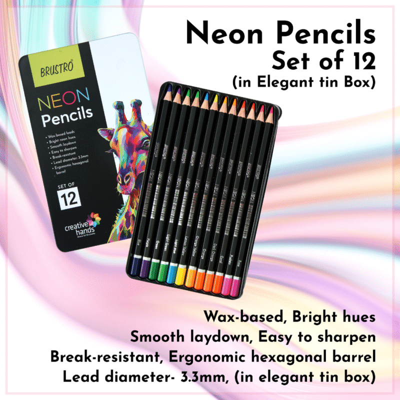 Brustro Neon Pencils Set of 12 (in Elegant tin Box)