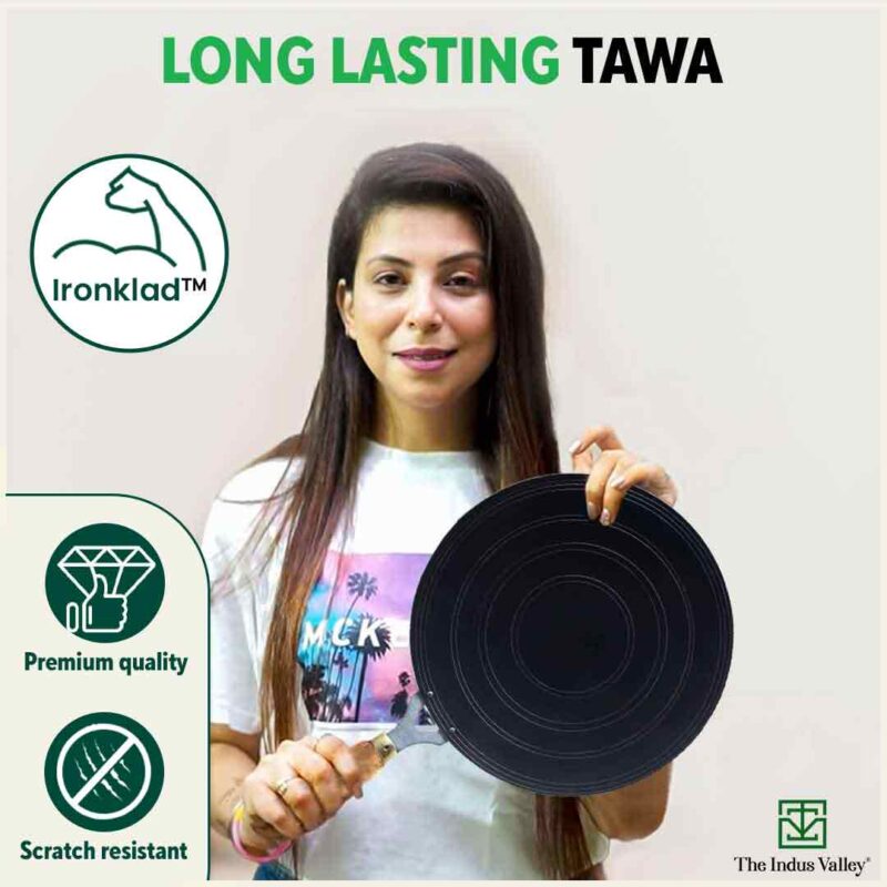 100% Pure Sheet Iron Tawa, Concave, Toxin-free, Seasoned, Wooden Handle, 25.5cm, 0.9kg - Image 10