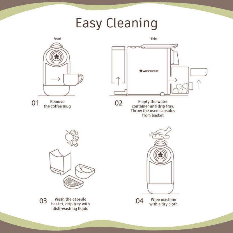 Wonderchef Renewed Regalia Capsule Coffee Machine with Frother | Compatible with Nespresso Capsules | 3 Coffee Shot options - Ristretto, Espresso, Lungo | Patented Capsule Ejection System | 1400W | 1 Year Warranty - Image 7