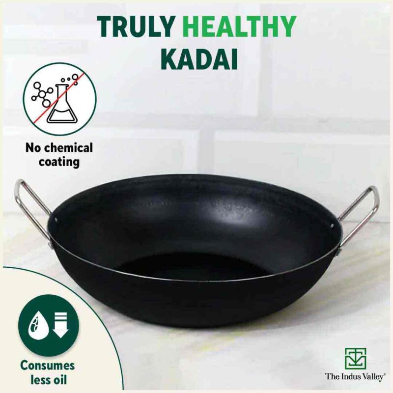 100% Pure Sheet Iron Kadai, Seasoned, Toxin-free, 1.4/2.7/4.4L, 0.6/0.9/1.4kg - Image 4