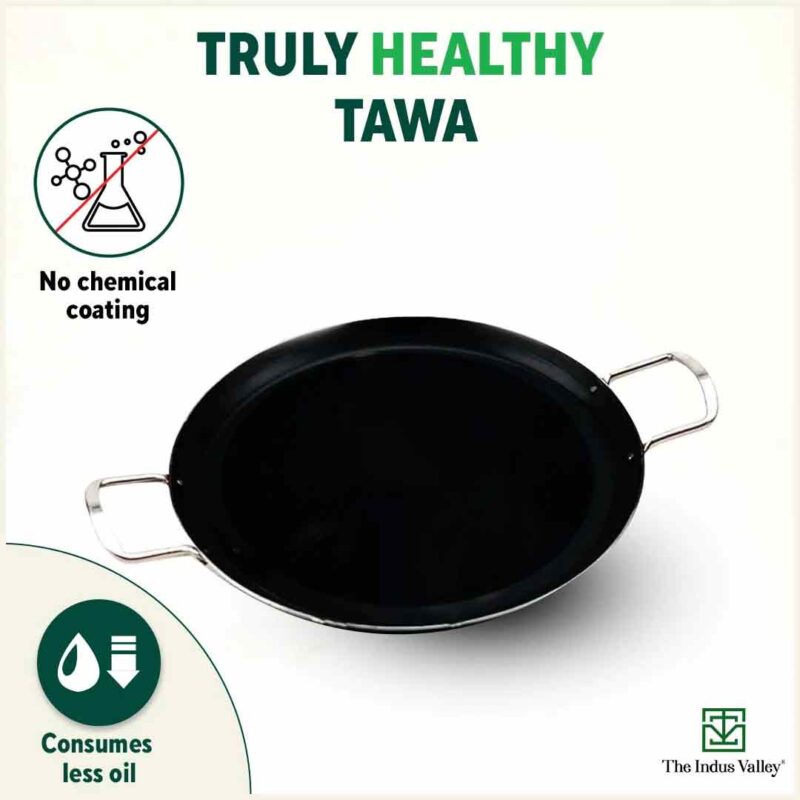 100% Pure Sheet Iron Tawa, 2 Handles, Seasoned, Toxin-free, Induction, 28.5cm, 1.7kg - Image 4