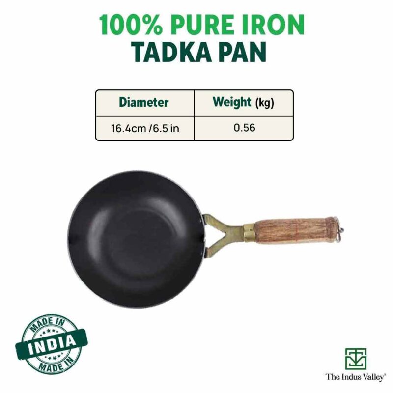 100% Pure Sheet Iron Tadka Pan with Wooden/Silicone Handle, Seasoned, Toxin-free, 0.8/0.43ml - Image 3
