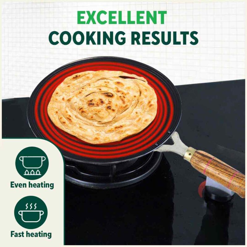 100% Pure Sheet Iron Tawa, Concave, Toxin-free, Seasoned, Wooden Handle, 25.5cm, 0.9kg - Image 7