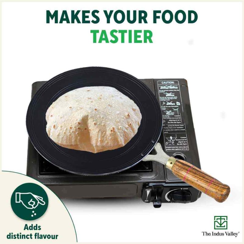 100% Pure Sheet Iron Tawa, Concave, Toxin-free, Seasoned, Wooden Handle, 25.5cm, 0.9kg - Image 9