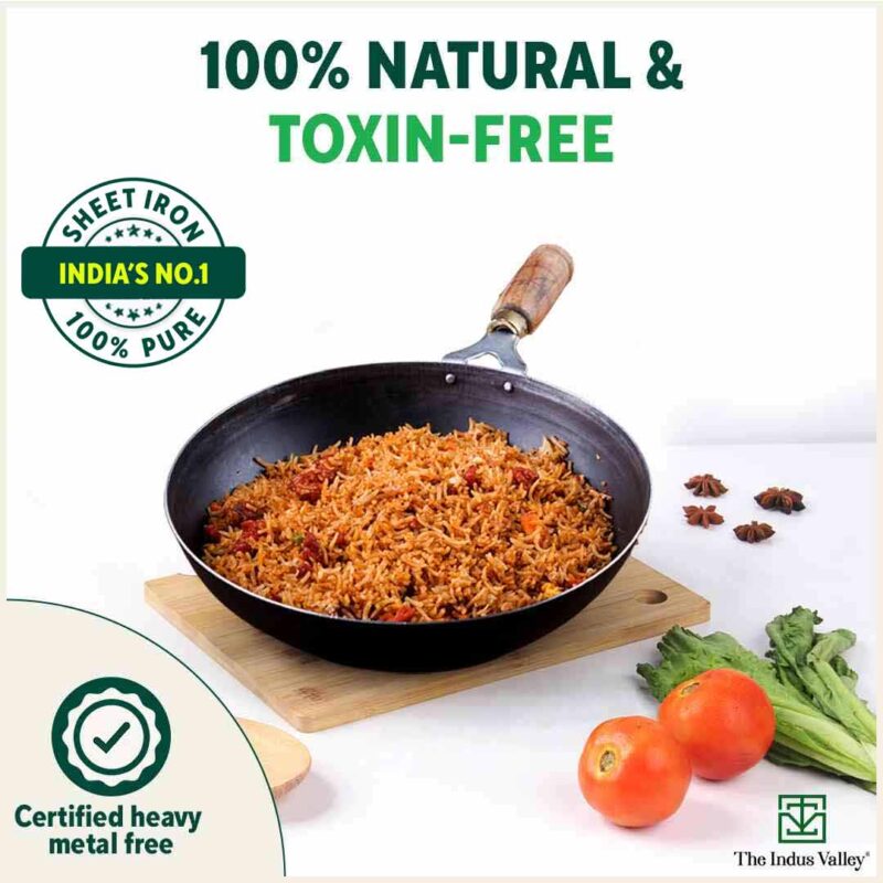 100% Pure Iron Wok with Wooden Handle, Toxin-free Sheet Iron, Pre-seasoned, 2.2/4.2L, 1/1.5kg - Image 5