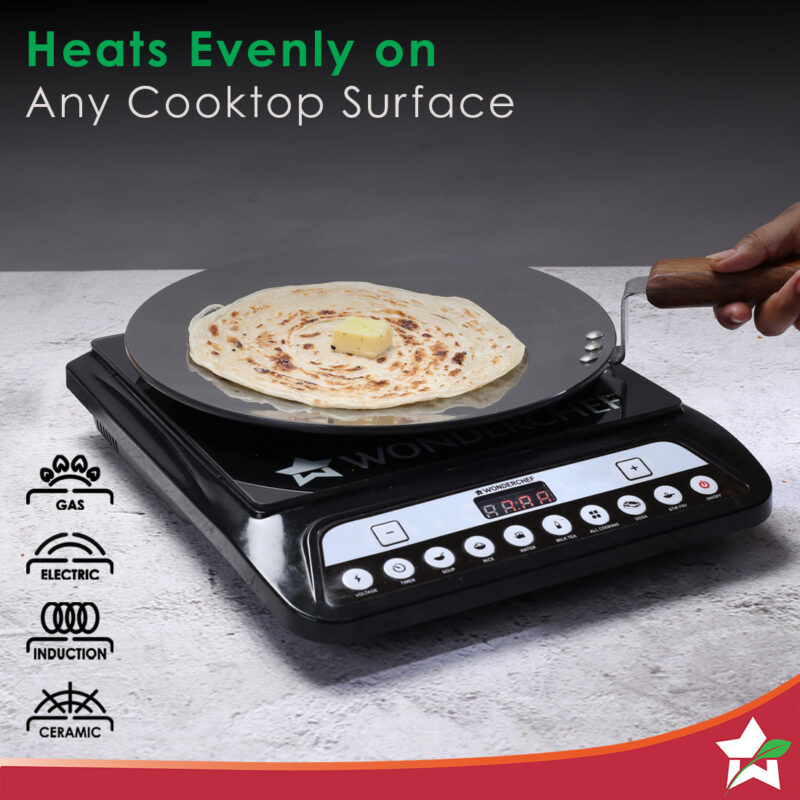 Ebony 28 cm Roti Tawa | Wooden Handle With Rivets | Hard Anodized Aluminium| Non Stick Tawa | 4.88 mm | 2 Years Warranty | Black - Image 2