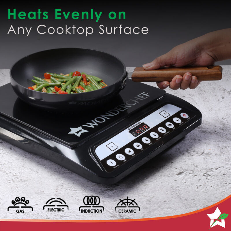 Ebony Non-stick 20 cm Deep Fry Pan with Lid with Induction Bottom & Wooden Handle | Hard Anodized Aluminium | Metal-spatula friendly | 3.25 mm thickness ideal for deep frying | 5 Years Warranty | Grey - Image 2