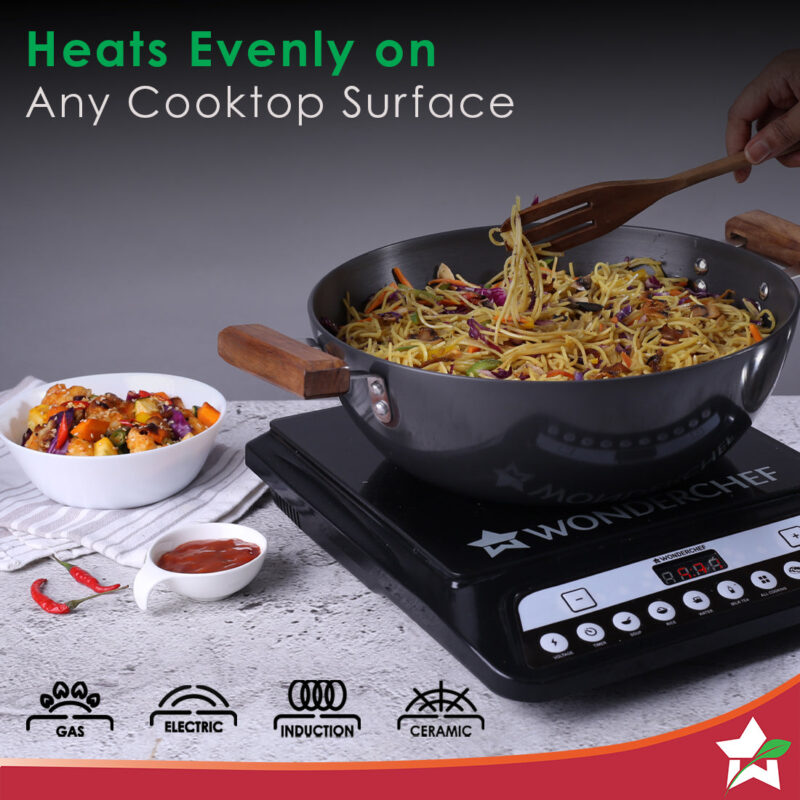 Ebony Hard Anodized 28 cm Wok with Lid | 4.5 Litre | Ideal for Biryani, Pulao| Black / Brown - Image 2