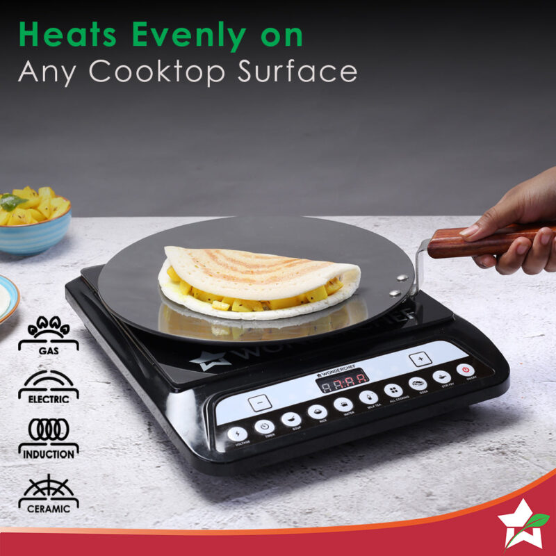 Ebony 28 cm Roti Tawa | Induction Bottom | Wooden Handle| Hard Anodized Aluminium | Non Stick Tawa | 4.06 mm| 5 Years Warranty | Black - Image 2