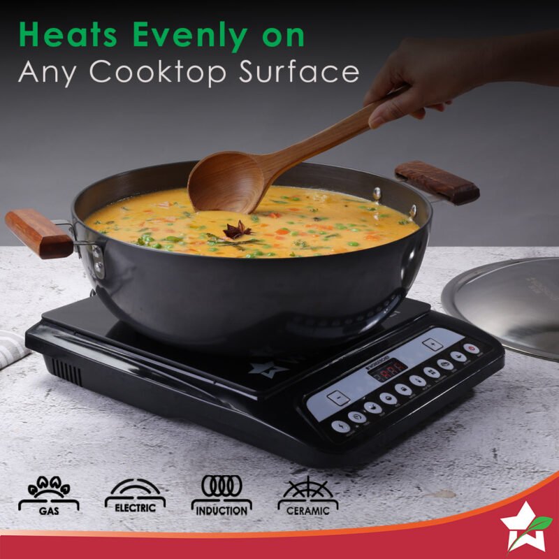 Ebony 30 cm Hard Anodized Deep Kadhai/Kadai with Lid - 6 Litre | Ideal for Sauteeing veggies, Dal and Curries | Black - Image 2