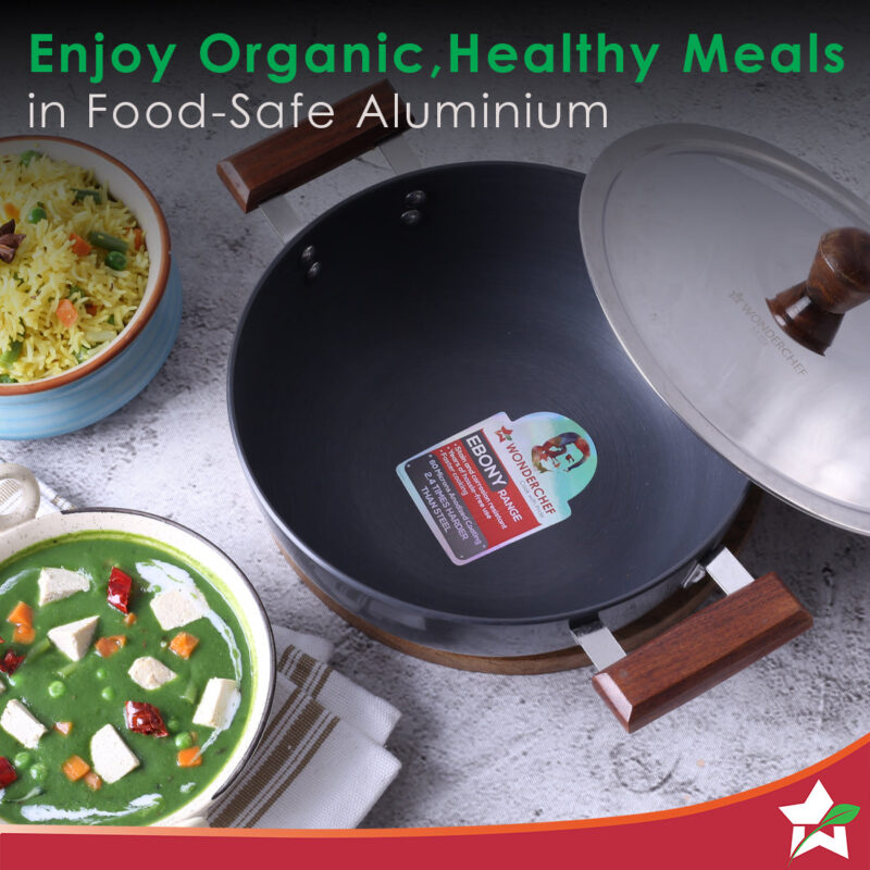 Ebony 24 cm Hard Anodized Deep Kadhai/Kadai with Lid - 3 Litre | Ideal for Sauteeing veggies, Dal and Curries | Black - Image 3