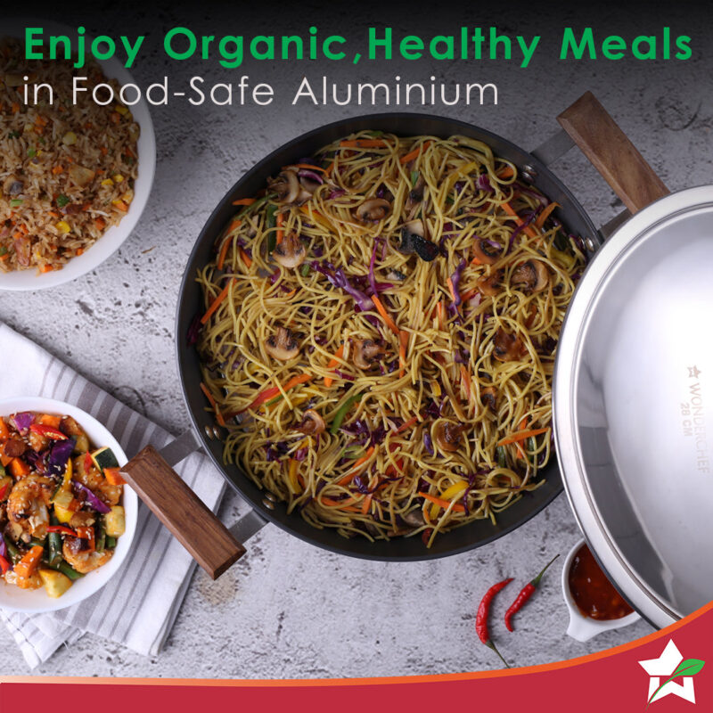 Ebony Hard Anodized 28 cm Wok with Lid | 4.5 Litre | Ideal for Biryani, Pulao| Black / Brown - Image 5