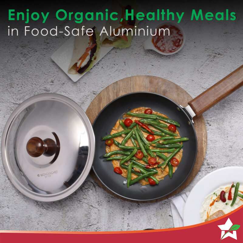 Ebony Non-stick 20 cm Deep Fry Pan with Lid with Induction Bottom & Wooden Handle | Hard Anodized Aluminium | Metal-spatula friendly | 3.25 mm thickness ideal for deep frying | 5 Years Warranty | Grey - Image 3