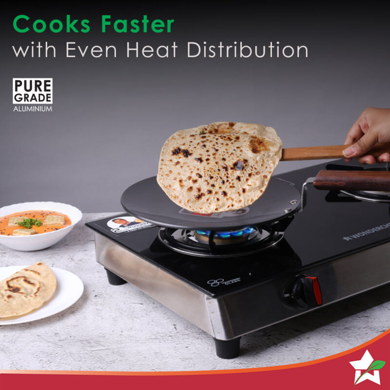 Ebony 25 cm Roti Tawa | Induction Bottom | Wooden Handle | Hard Anodized Aluminium | Non Stick Tawa| 4.06 mm | 5 Years Warranty | Black - Image 4
