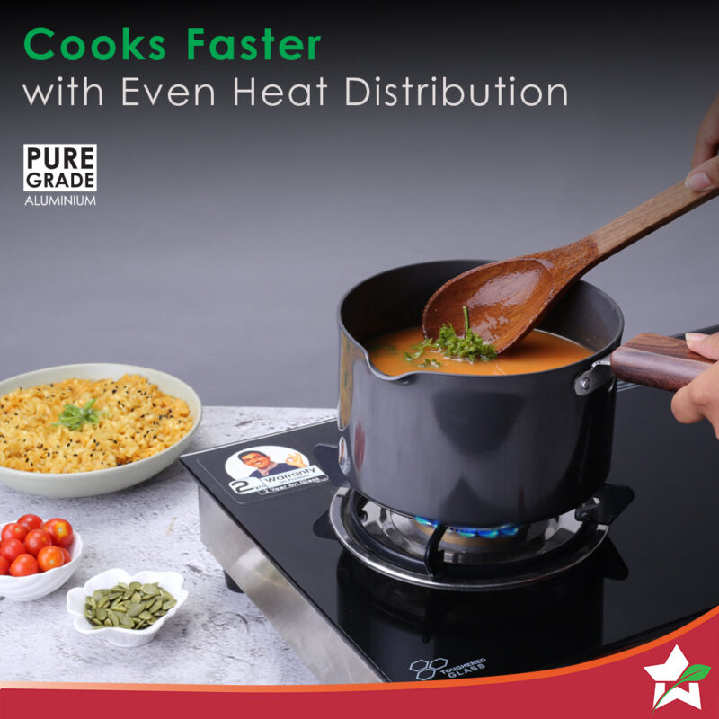 Ebony Hard Anodized 16 cm Nonstick Sauce Pan | Non Stick Sauce Pan | 2 L | 3.25 mm | Black and Brown - Image 5