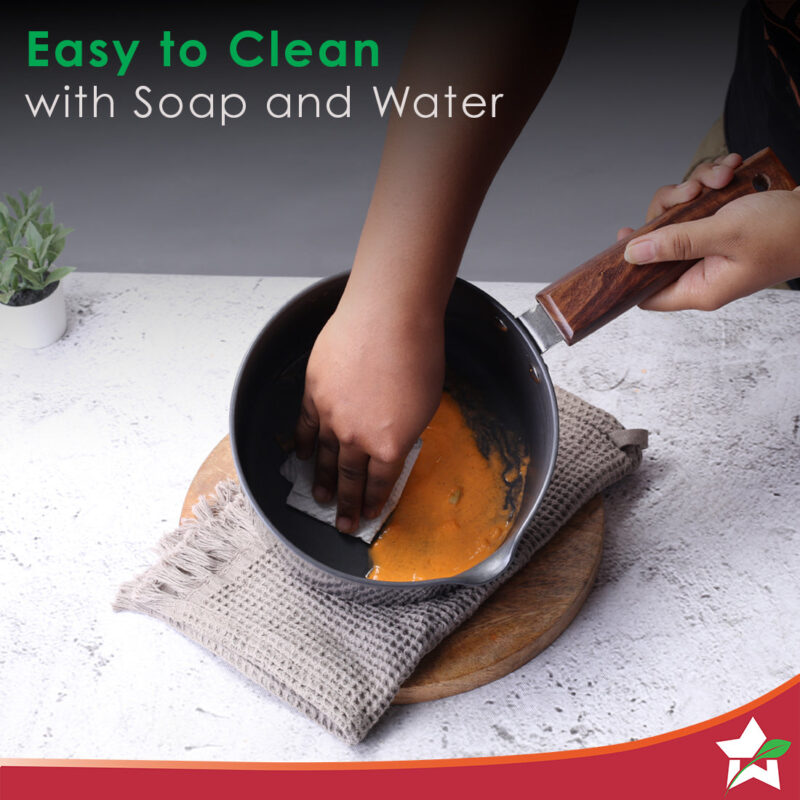 Ebony Hard Anodized 16 cm Nonstick Sauce Pan | Non Stick Sauce Pan | 2 L | 3.25 mm | Black and Brown - Image 6