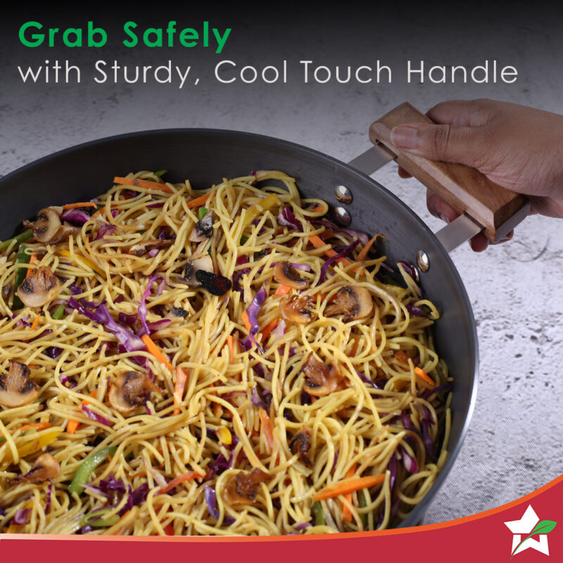 Ebony Hard Anodized 28 cm Wok with Lid | 4.5 Litre | Ideal for Biryani, Pulao| Black / Brown - Image 9