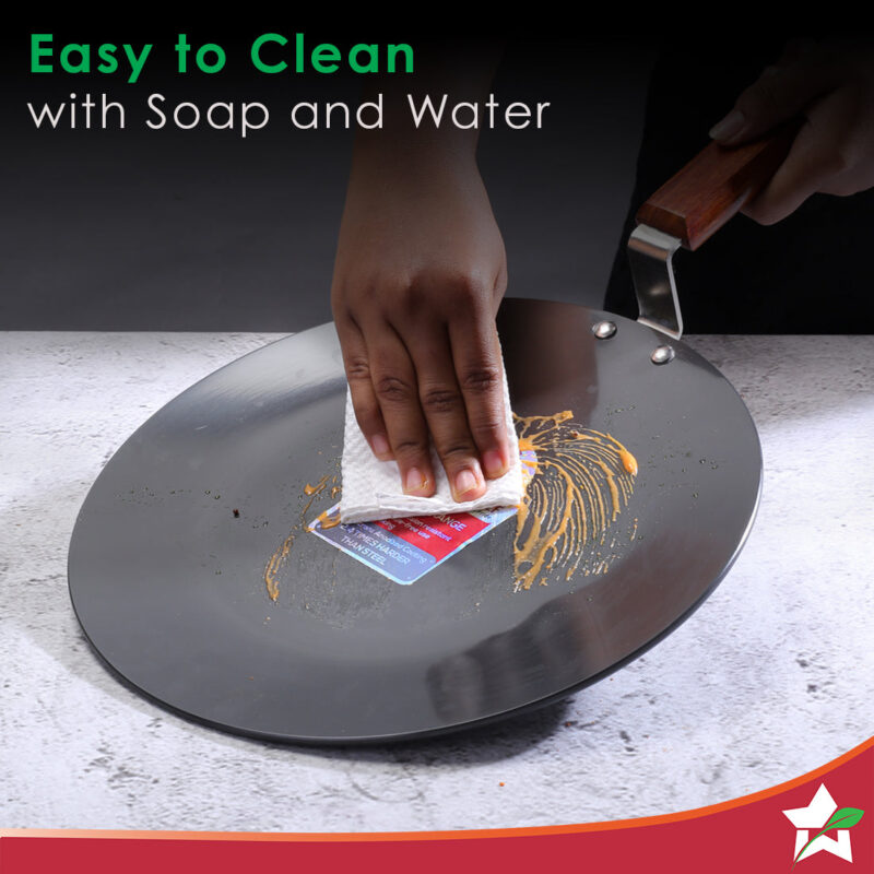 Ebony 28 cm Roti Tawa | Wooden Handle With Rivets | Hard Anodized Aluminium| Non Stick Tawa | 4.88 mm | 2 Years Warranty | Black - Image 5