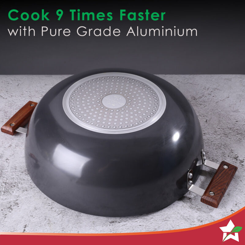 Ebony Hard Anodized 28 cm Wok with Lid | 4.5 Litre | Ideal for Biryani, Pulao| Black / Brown - Image 12