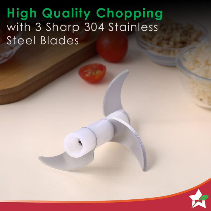 Zippy Rechargeable Wireless Electric Cordless Chopper, Stainless Steel Blades, One Touch Operation, 10 Seconds Chopping, Mincing Vegetable, Meat - 350 ML, 30 Watts, 1 Year Warranty - Image 3