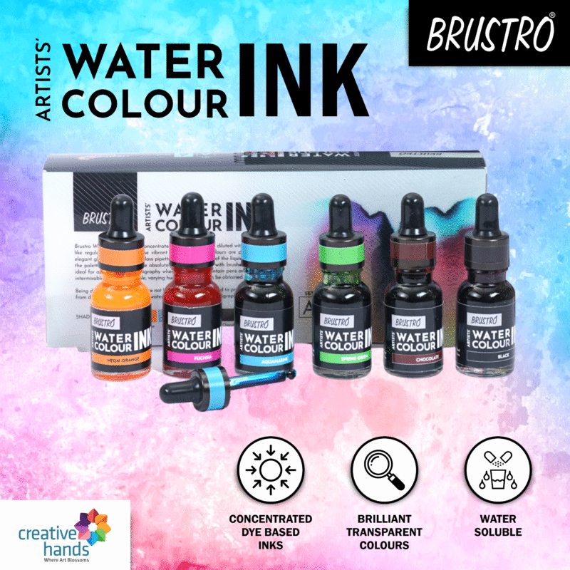 Brustro Watercolour Ink Set A of 6 x 15ml (6 Shades with Free Watercolour A5 Wiro Journal Worth Rs 399