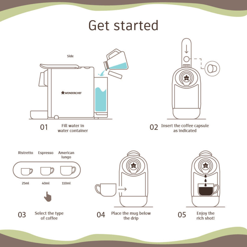 Wonderchef Renewed Regalia Capsule Coffee Machine with Frother | Compatible with Nespresso Capsules | 3 Coffee Shot options - Ristretto, Espresso, Lungo | Patented Capsule Ejection System | 1400W | 1 Year Warranty - Image 5