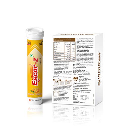 Glutone 1000 with Escor-Z Natural Vitamin C Tablets orange Flavour (Combo Pack) | Glutathione tablets with Vitamin C | Skin Glow and Radiance | Even Skin Tone I Boosts Collagen - Image 2